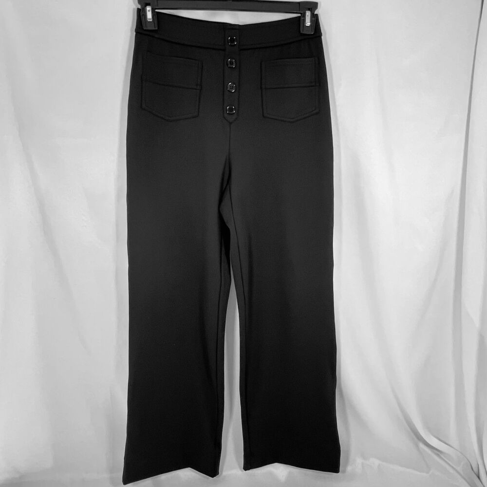 Halara Black Wide Leg Sailor Trousers 4-Button Stretch Work to Weekend Sz M